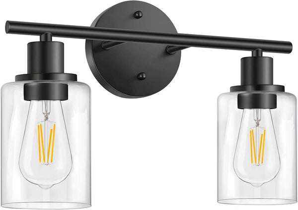 FOLKSMATE Bathroom Light Fixtures, 2 Light Matte Black Vanity Light, Vintage Wall