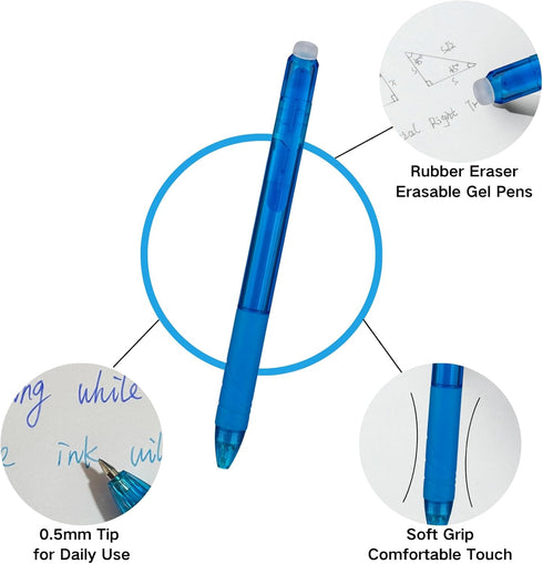 WINK Erasable Retractable Gel Pens - Twist-Write Fine Point Pen Soft Grip 0.5mm 8ct Multi Color Aesthetic Barrel for Journaling Smooth Writing Quick-dry No Bleed(MultiColor) by WINK