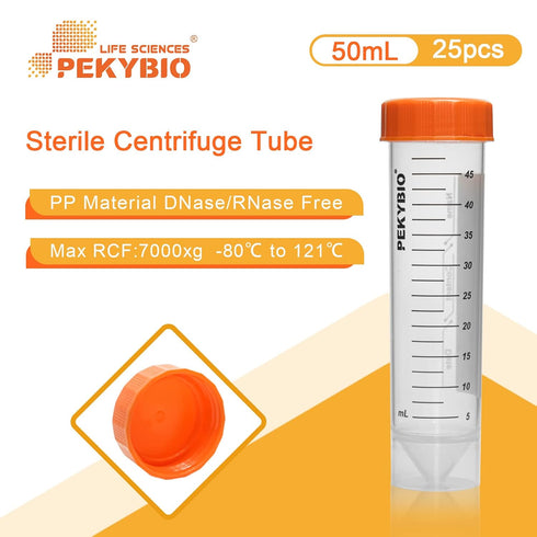 50ml Centrifuge Tubes Self-Standing Sterile Plastic Graduated Test Tube with Screw Cap, DNase/RNase Free, Pack of 25