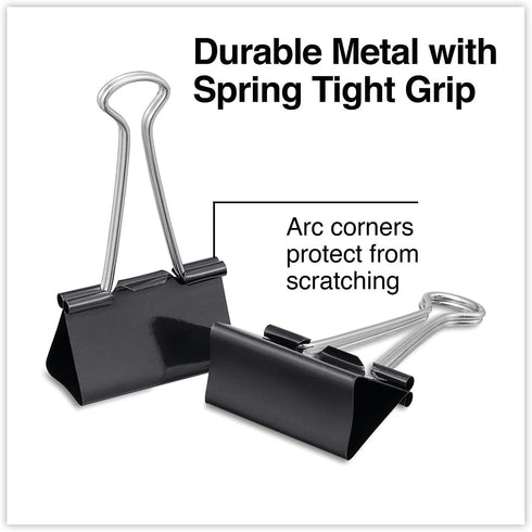 Universal Binder Clips with Storage Tub, Large, Black/Silver, 12/Pack