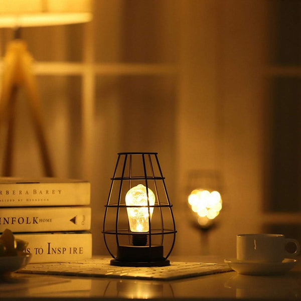 Ulalaza Black Metal Wire Table Lamp Modern Iron Basket Cage Style Night