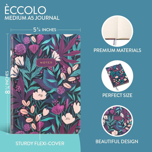 Eccolo Medium Lined Journal Notebook, Flexible Cover, A5 Writing Journal, 256 Ruled Ivory Pages, 3 Ribbon Bookmarks, Lay Flat, Notebook for Work or School, Tropical Floral (5.75-x-8.25 inches) by WORLD TRAVELER