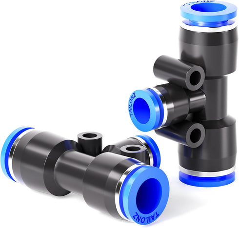 TAILONZ PNEUMATIC Blue Tee Plastic Push to Connect Fittings, 10MM Tube OD x 6MM Tube OD, Pack of 6