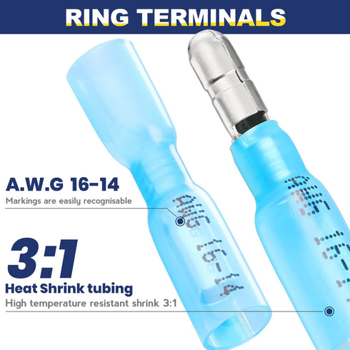 haisstronica 220PCS Heat Shrink Bullet Connectors, AWG22-10 Male and Female Wire Bullet Terminals Kit