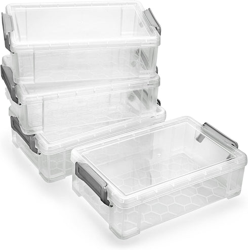 BTSKY 4 Pack Extra Large Capacity Plastic Pencil Box, Stackable Translucent Clear Storage Organizer for Office Supplies
