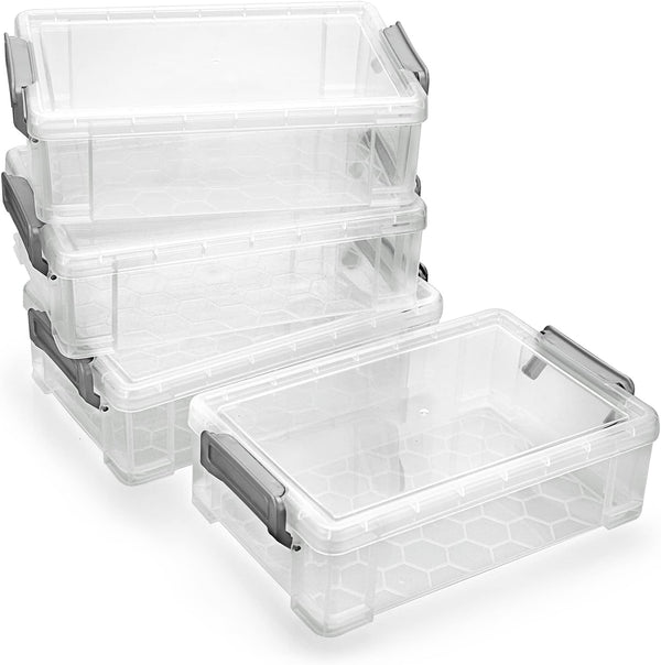 BTSKY 4 Pack Extra Large Capacity Plastic Pencil Box, Stackable Translucent Clear Storage Organizer for Office Supplies