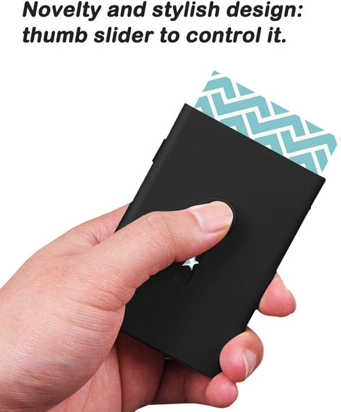 SENHAI 2 Pcs Business Card Holders, Professional Slide Out Business Card Case and Stainless Steel ID Wallet - Black