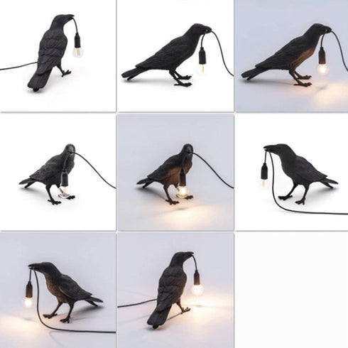 DOSEA E14 Bulb Resin Crow Table Lamps Desk Lamp,Gothic Raven Birds Lighting Black Bird Wall Sconce Decor with & Plug
