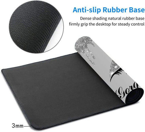 Hello Gorgeous Large Mouse Pad, 31.5x11.8x0.12 Inches, White Silver Glittering Star Pattern for Computer Desk