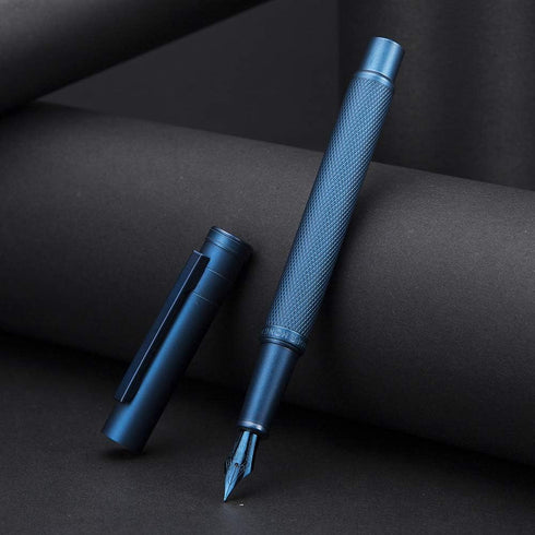Hongdian Dark Blue Forest Fountain Pen - Fine Nib 0.5mm with Beautiful Tree Texture