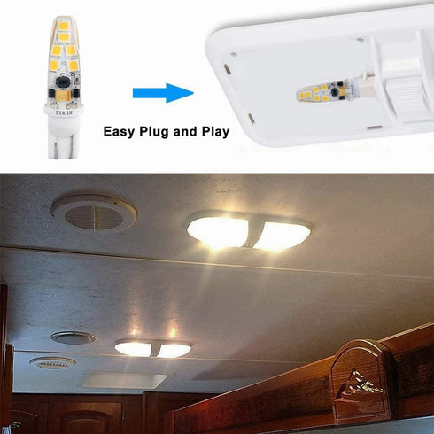 PYJR T10 Wedge Base LED Bulbs 12V Low Voltage 2W 200Lm Warm White for Landscape Pathway Lighting (Pack of 5)