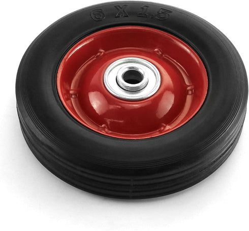 QWORK 2 Pack 6" x 1.5",1/2" Axle, Premium Rubber Wheel with Ball Bearing, Hand Truck Wheel, Capacity up to 132 lbs