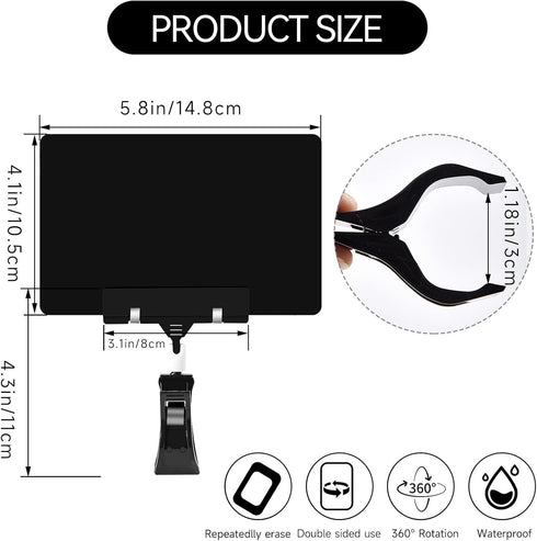 ZHENGMAI 30 Pack Mini Plastic Chalkboard Sign with Clip, Double Sided Rotating Reuse Price Signs for Business Retail
