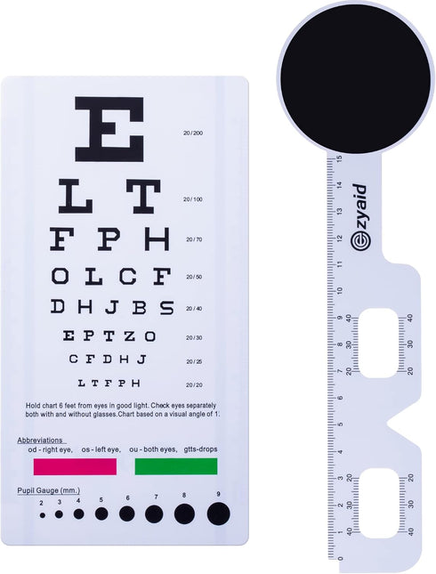 Eye Exam Kit for Visual Acuity, Snellen Eye Chart with Eye Occluder and Pupil Ruler for Near Vision Testing