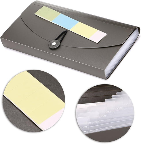BTSKY Expanding File Folder, 13 Pockets Small Accordion File Folder, Expandable Card Ticket Holder, New Grey