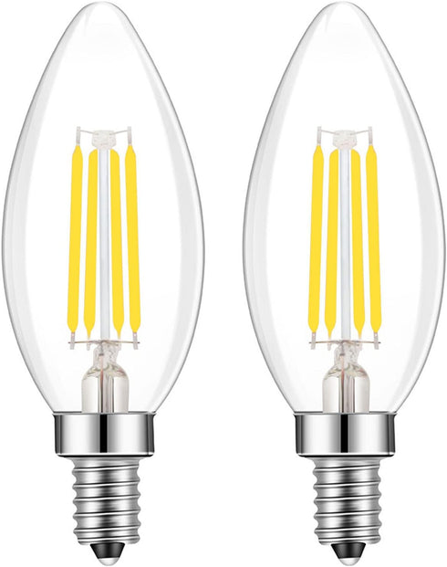 E14 Base LED Filament Candle Shape Bulb, 40W Equivalent, Daylight 6000K 400LM, C35 Clear Glass Torpedo Shape,