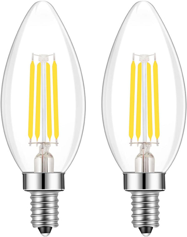 E14 Base LED Filament Candle Shape Bulb, 40W Equivalent, Daylight 6000K 400LM, C35 Clear Glass Torpedo Shape,