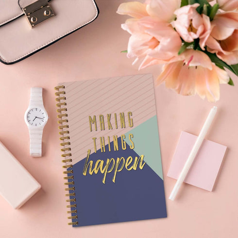 Making Things Happen Spiral Notebook, 5.5" x 8.5" Journal, 120 Checklist Pages, Durable Gloss Laminated Softcover