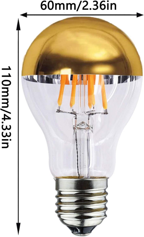 Lxcom Lighting A19 Half Chrome Gold LED Light Bulb 8W Dimmable Gold Bowl Tipped Mirror Bulbs 80W Equivalent Warm White 2700K E26 E27 Base Decorative Filament Vintage LED Edison Bulb, AC110V(4 Pack) by Lxcom Lighting