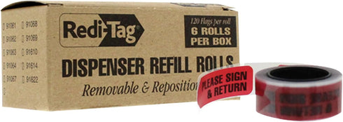 Redi-Tag 91037 Arrow Message Page Flag Refills, Red, 120 per Roll, Box of 6