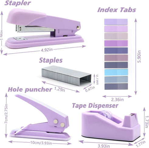 Sportsvoutdoors Purple Desk Accessories Set - Stapler and Tape Dispenser Kit, Gift for Students, Women, Boss Lady,