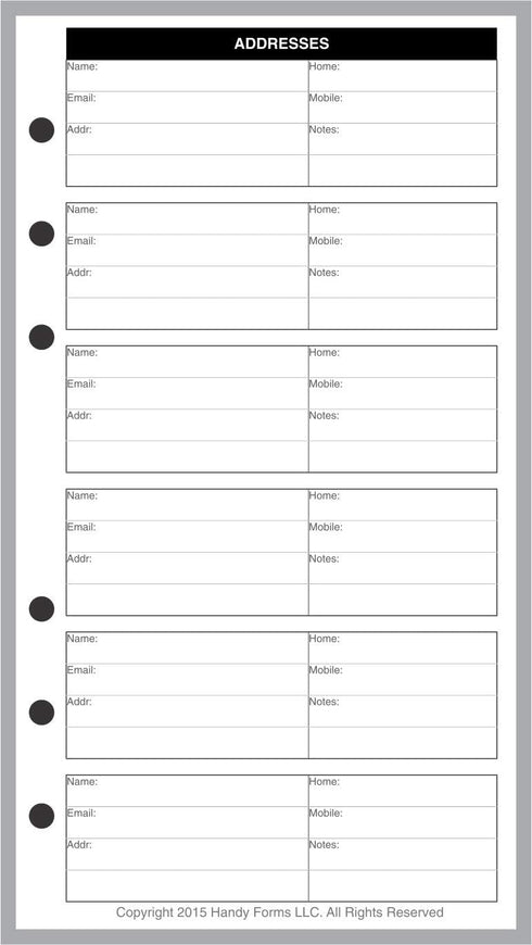 Personal Size Name & Address Refill for Filofax Notebook (3.7" x 6.75")