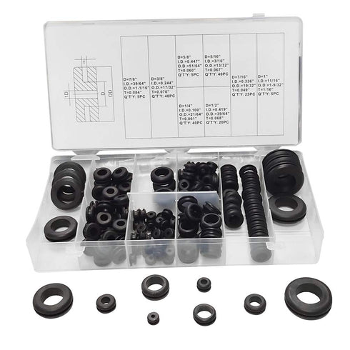 Fielect 180Pcs Rubber Grommet Assortment Kit, Firewall Wiring Gasket for Automotive, Plumbing, and PC Hardware