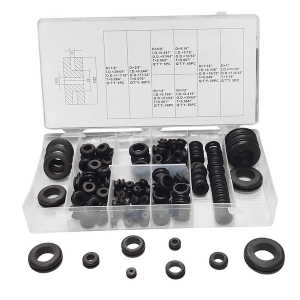 Fielect 180Pcs Rubber Grommet Assortment Kit, Firewall Wiring Gasket for Automotive, Plumbing, and PC Hardware
