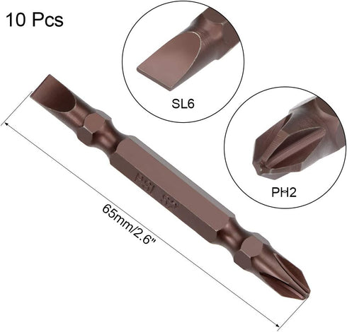 uxcell 10 Pcs PH2/SL6 Magnetic Double Ended Screwdriver Bits, 1/4 Inch Hex Shank, 2.56-inch Length S2 Power Tool