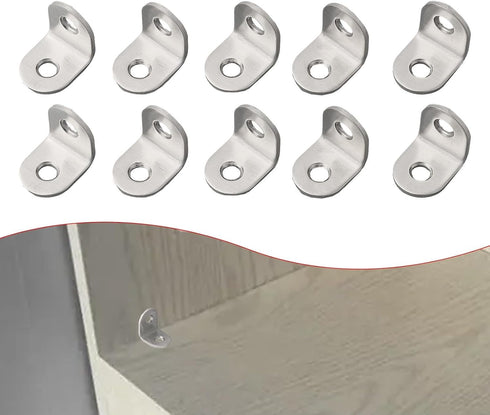 HanOaki 10 90 Pieces Stainless Steel L Shape Degree Brackets for Corner Reinforcement in Wood Furniture, Shelves