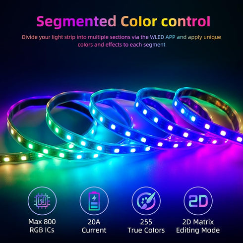 IP65 ESP32 DC5-24V, WS2812B Lights(2 Waterproof LED Controller, WLED WiFi APP Control, Outdoor Music Sync Light