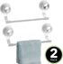 2 Pack, mDesign Strong Suction Wall Mount Plastic/Metal Wash Cloth Hand Towel Bar for Bathroom, Shower Stall, Bathtub
