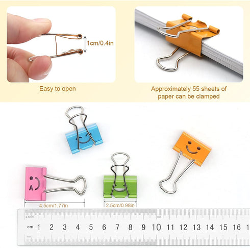 Coideal Smiling Face Binder Clips Medium, 48 Pcs 1 Inch Smiley Metal Paper Clips Clamps Assorted Color with Cute Fun Smile Hollow for Office (25mm) by Coideal
