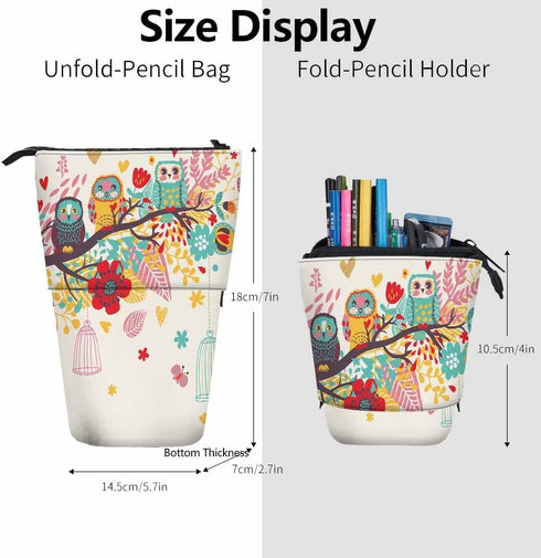 Swono Owls Colored Pencil Case, Funny Cartoon Birds Pencil Holder, Pencil Pouch for Makeup and Office