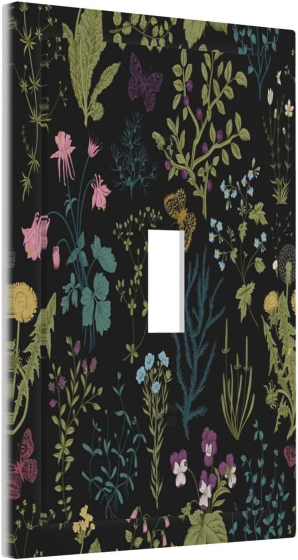 Vintage Black Herbs Floral Botanical Light Switch Covers - Decorative Unique Single Toggle Wall Plate