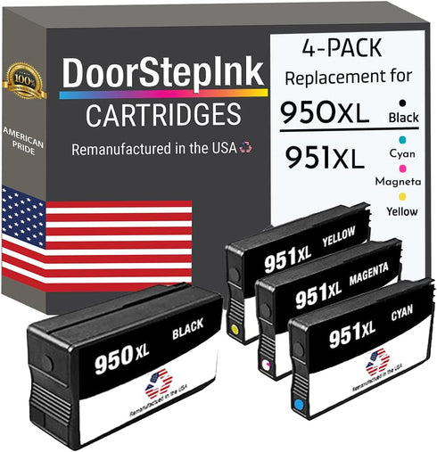 DoorStepInk Remanufactured Ink Cartridge 4 PK for HP 950XL 951XL (Black Cyan Magenta Yellow) Officejet 8600 Pro
