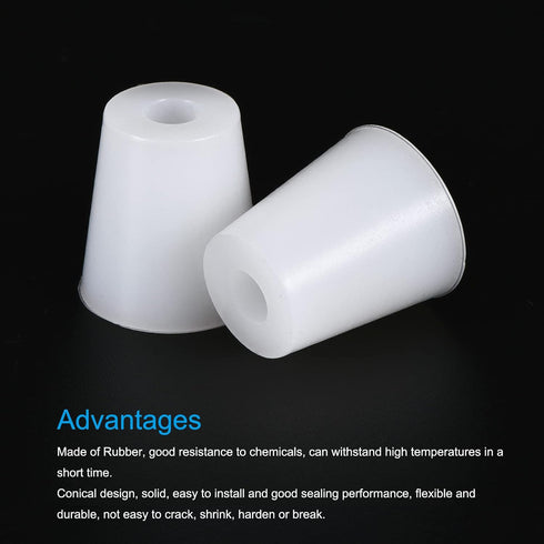MECCANIXITY Silicone Rubber Tapered Plug 19mm to 25mm with Hole, White for Laboratory Use, 2 Pieces