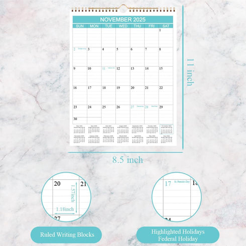 Calendar 2025-2027 - Wall Calendar from Nov 2025 to Jun 2027, 20 Monthly Calendar for Home or Office, 8.5 x 11 In