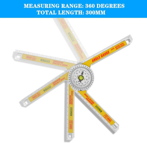 Miter Saw Protractor Angle Ruler, 360 Degree Measure Tool with High Accuracy Bubble Level for Carpenters