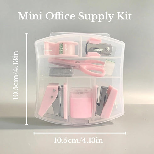 Mini Office Supply Kit Portable Case with Scissors, Mini Stapler, Tape Dispenser, Hole Puncher, Staples