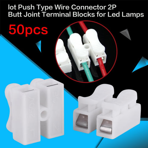 Push Quick Wire Cable Connectors, 50pcs 2 Pin Spring Wire Connectors for Lighting Electrical and Automotive Wiring