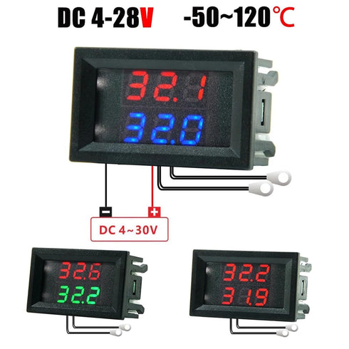 WUTIMK 1pc DC4-28V 1M LED Digital Dual Display Temperature Meter Waterproof Temperature Controller with NTC Metal Probe