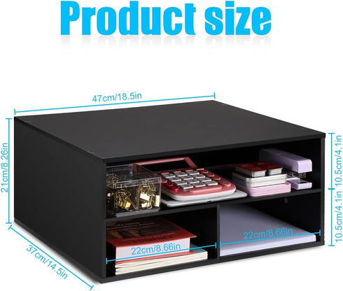 EMERIT 2-Tier Printer Stand Shelf with Storage Wood Desk Paper Organizer for Home/Office