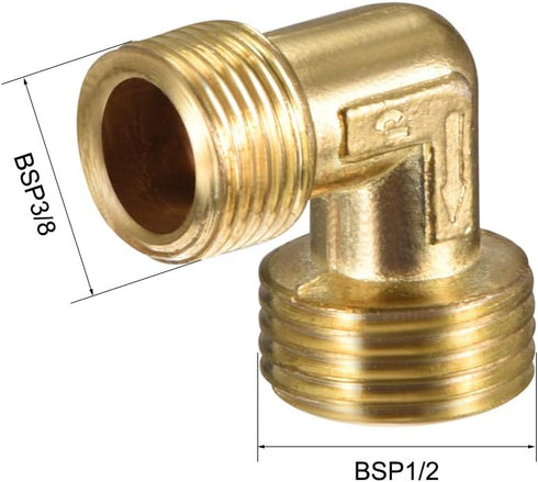 uxcell Air Compressor Pipe Fitting, 90 Degree Elbow Connector, L Shape 3/8BSP Male to 1/2BSP Male