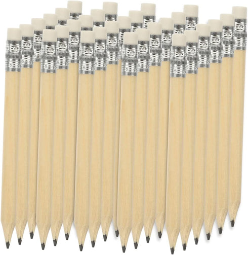 Ciieeo Woodcase Pencils, 35pcs Mini Short Pencils, Mini Golf, Mini Erasers, Wood Color Wooden Eraser Erasable Pencils