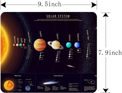 Outer Space Gaming Mouse Pad, Solar System Print, Non-Slip Rubber Mouse Pad for Computers, 9.5 x 7.9 Inch