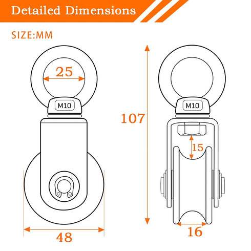 Heavy Duty Cable Pulley Wheel, Swivel Single Block for Gym Equipment, Lifting, Winch, Loading 1000lb, 2Pack