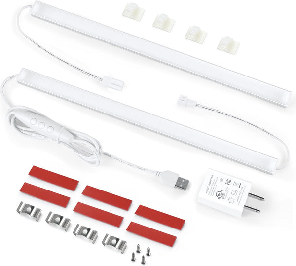 Litever Plug Under Cabinet Light Kit with Power Adapter, Dimmer, 2 pcs
