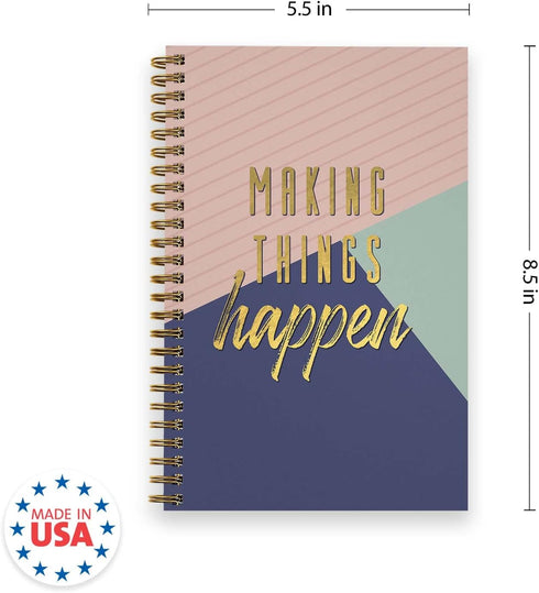 Making Things Happen Spiral Notebook / 5.5" x 8.5" Journal / 120 Checklist Pages/Durable Gloss Laminated Softcover/Gold Wire-o Spiral Binding/Made in the USA by Gotcha Covered Notebooks