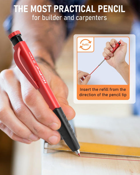 Nicpro 3 Pack Carpenter Pencil Set, Mechanical Woodworking Pencils with Sharpener & 39 Refills